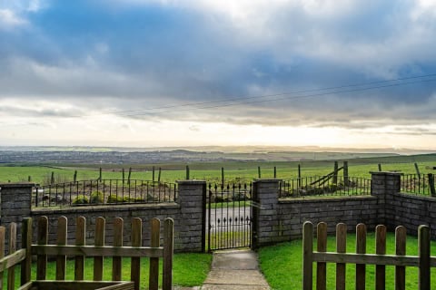 The garden gate looking out over the Howe of Fife