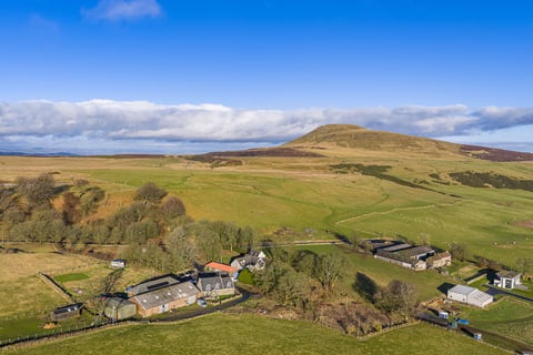 Aerial view over the farm to the Lomond Hills