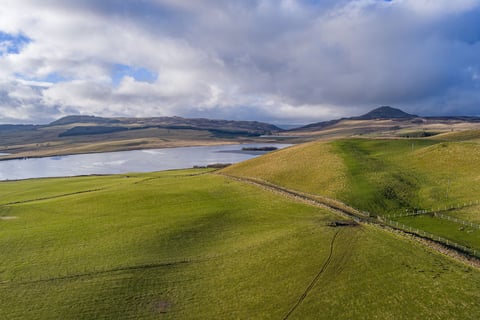 The track winding over the hill to the water