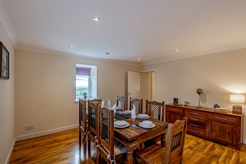 Carved hardwood dining table set for eight
