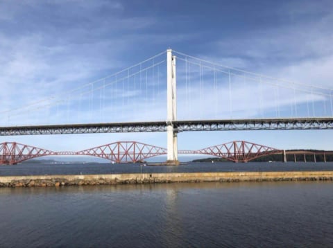 The Forth bridges seen across the water from Limekilns