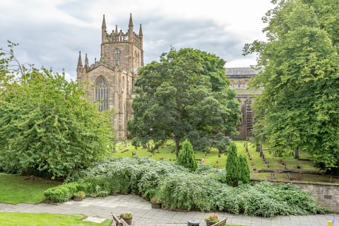 Dunfermline Abbey and gardens across the road