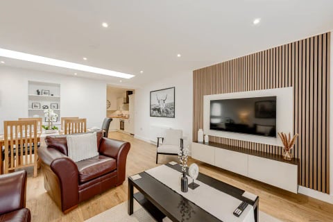 TV wall with timber slat feature panel