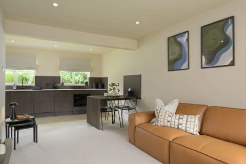 Dining nook with leather bench sofa