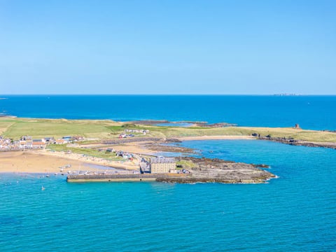 Elie harbour and lighthouse from the air