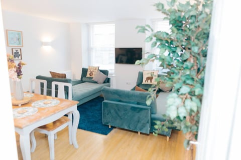 Living room with sofa bed and leafy plant
