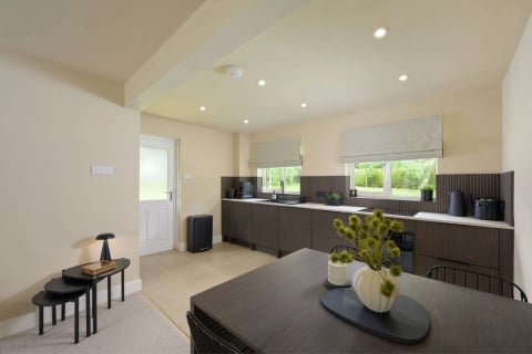 Open living space looking to the entrance door