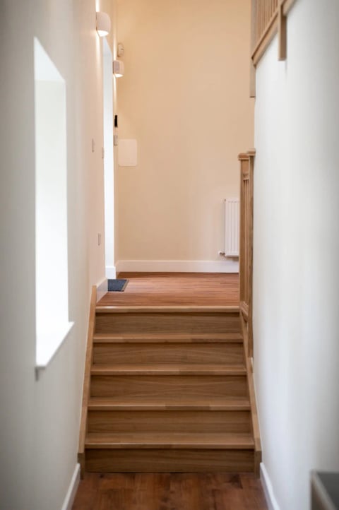 Oak stairs to the first-floor living space